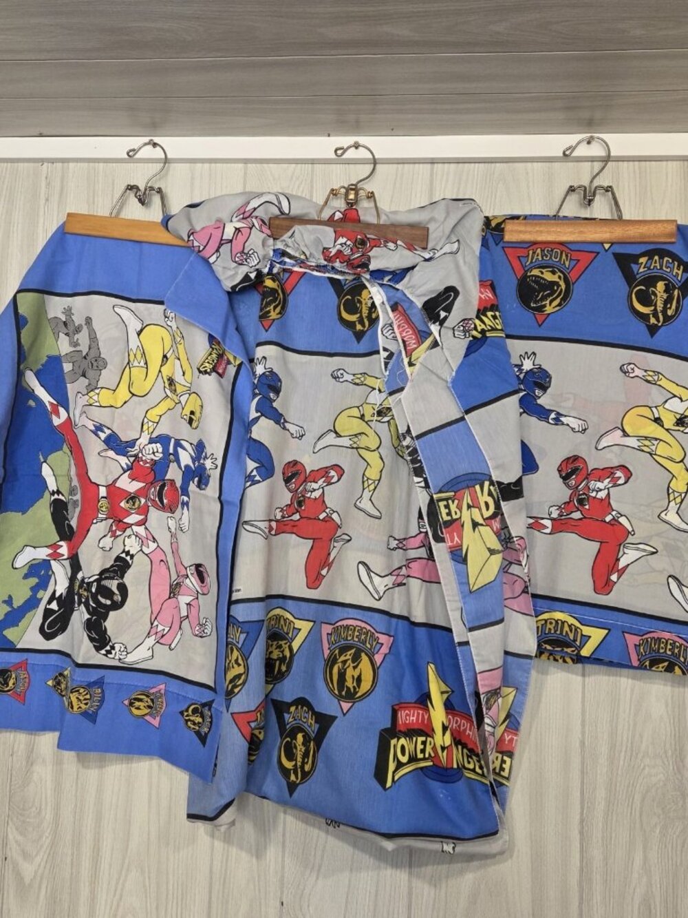 Vtg MMPR Power Rangers 1990s Bedding Bed Sheets & Pillowcase Fabric TWIN